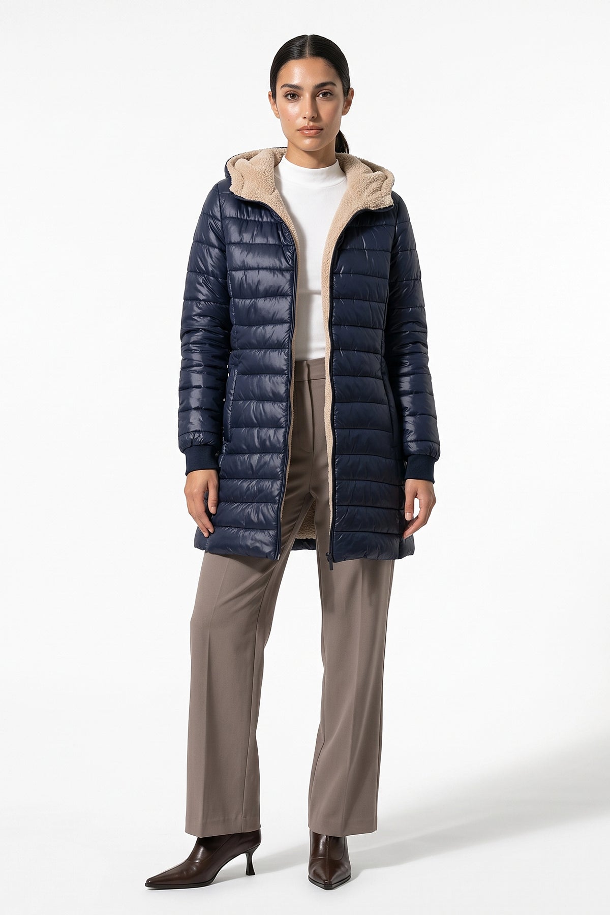 Women’s Winter Warm Fleece Lined Hooded Longline Puffer Coat
