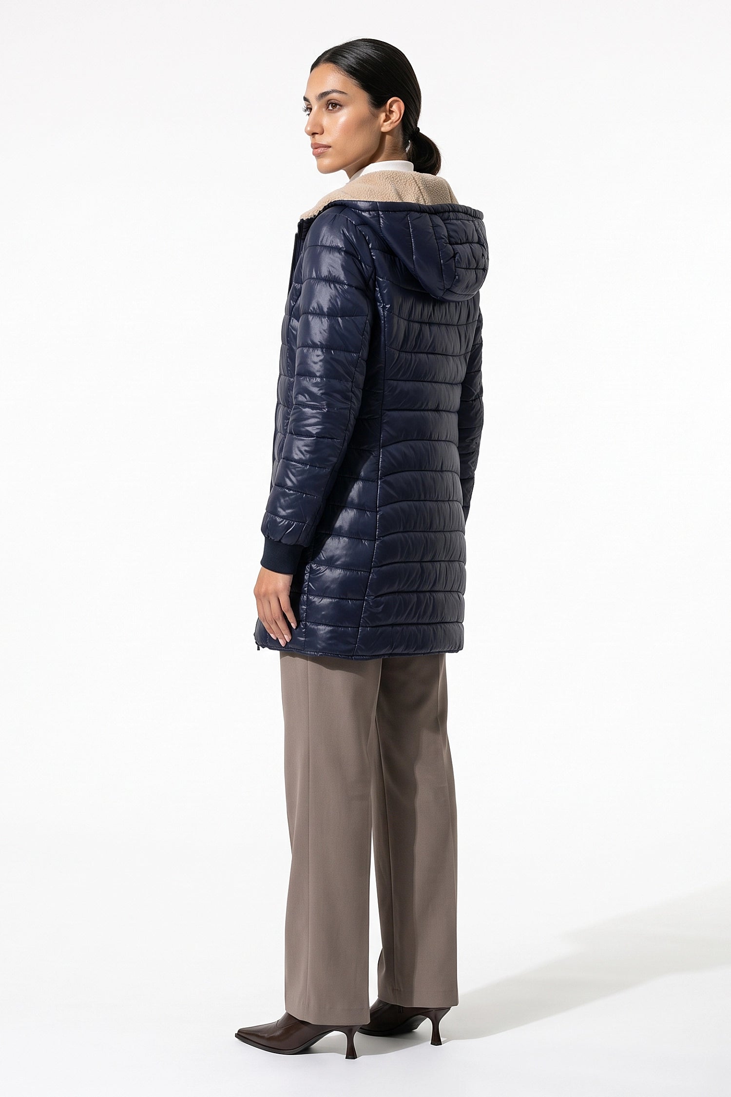 Women’s Winter Warm Fleece Lined Hooded Longline Puffer Coat