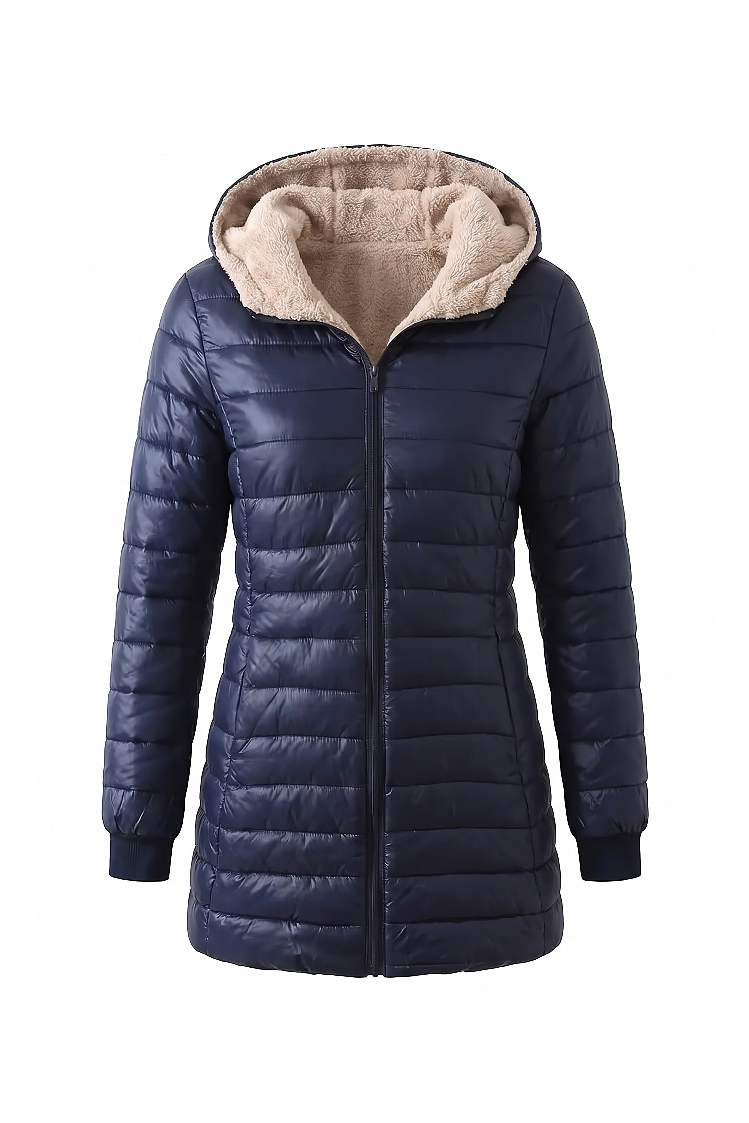 Women’s Winter Warm Fleece Lined Hooded Longline Puffer Coat