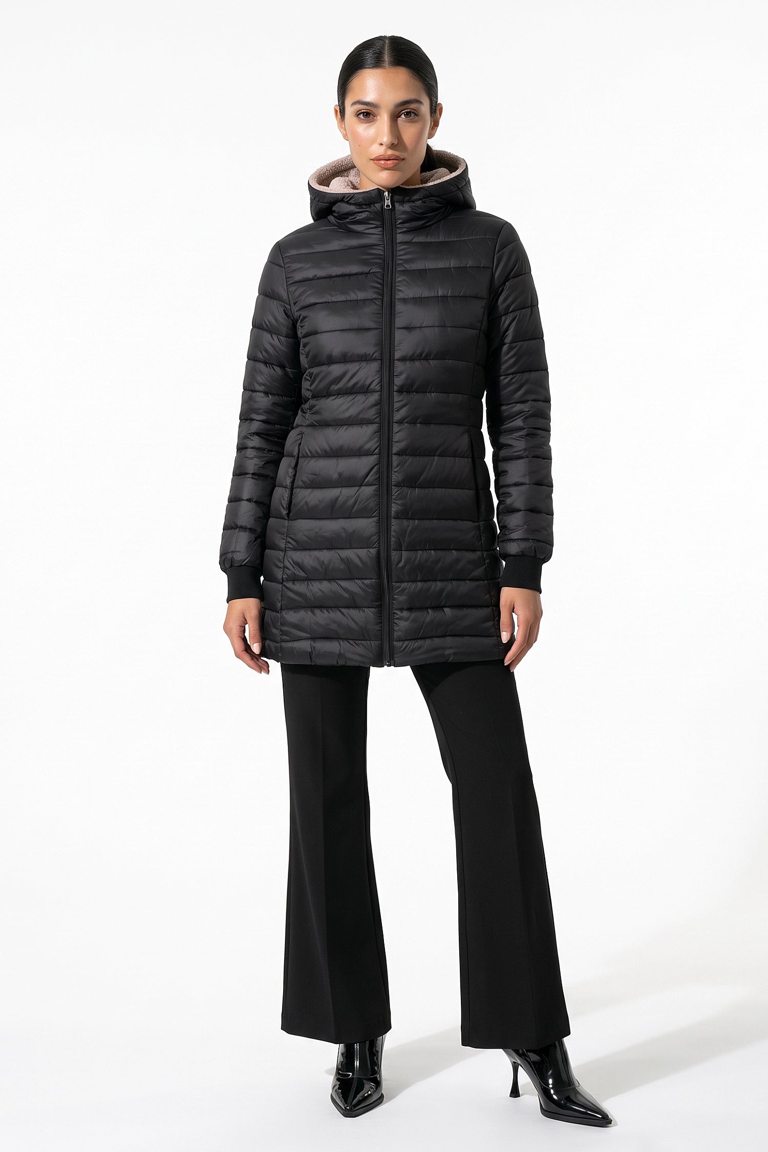 Women’s Winter Warm Fleece Lined Hooded Longline Puffer Coat