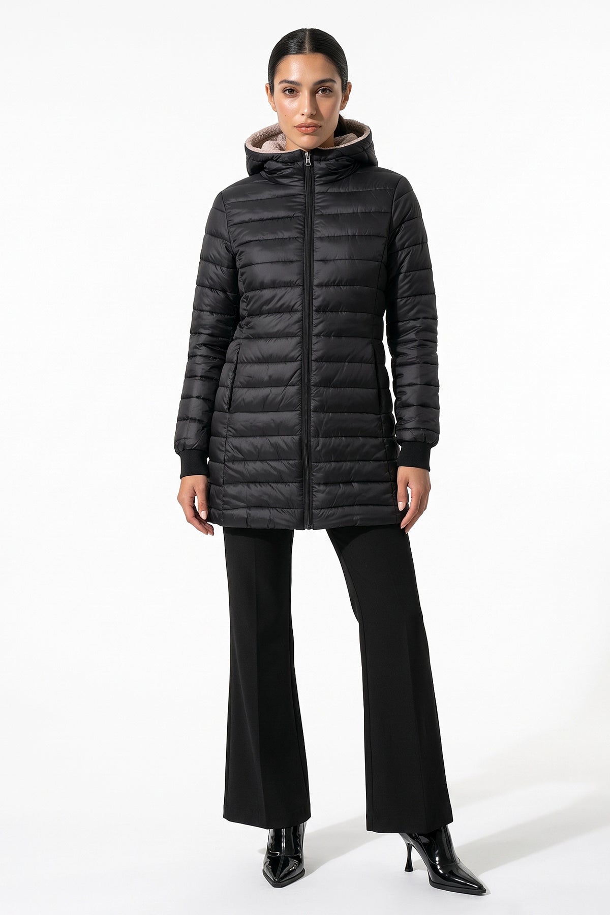 Women’s Winter Warm Fleece Lined Hooded Longline Puffer Coat