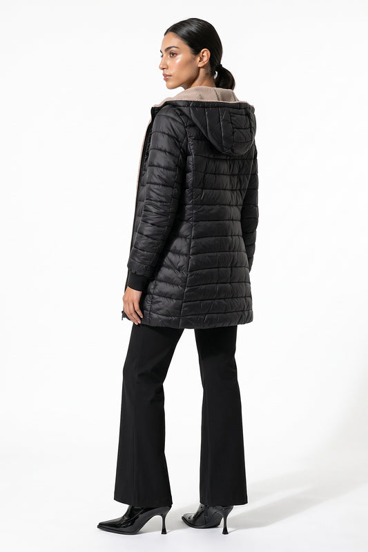 Women’s Winter Warm Fleece Lined Hooded Longline Puffer Coat