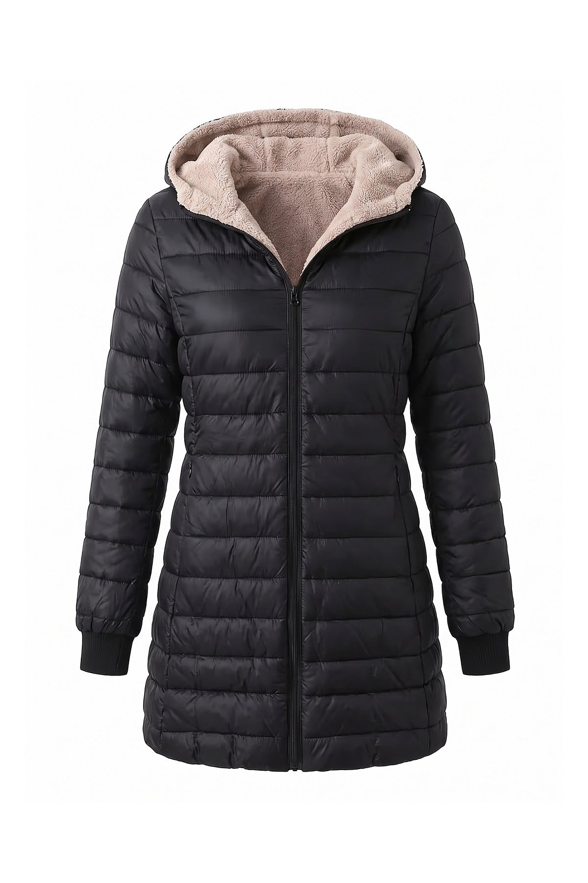 Women’s Winter Warm Fleece Lined Hooded Longline Puffer Coat