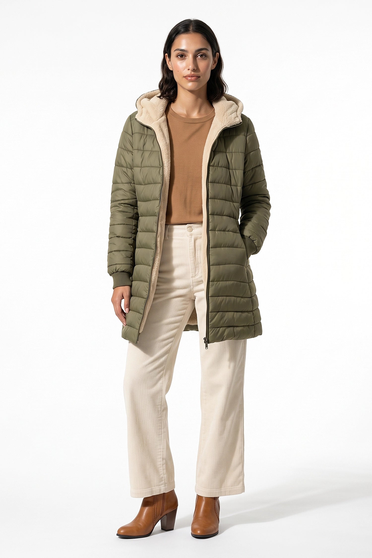Women’s Winter Warm Fleece Lined Hooded Longline Puffer Coat