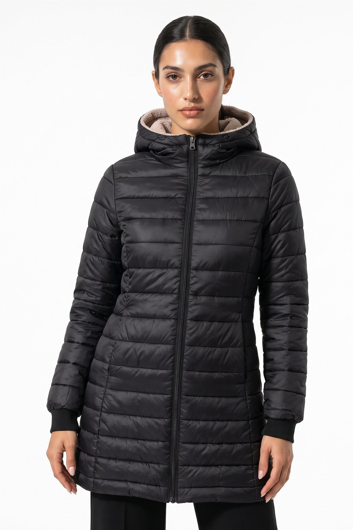 Women’s Winter Warm Fleece Lined Hooded Longline Puffer Coat