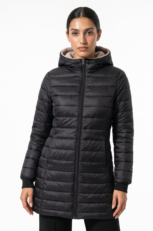 Women’s Winter Warm Fleece Lined Hooded Longline Puffer Coat