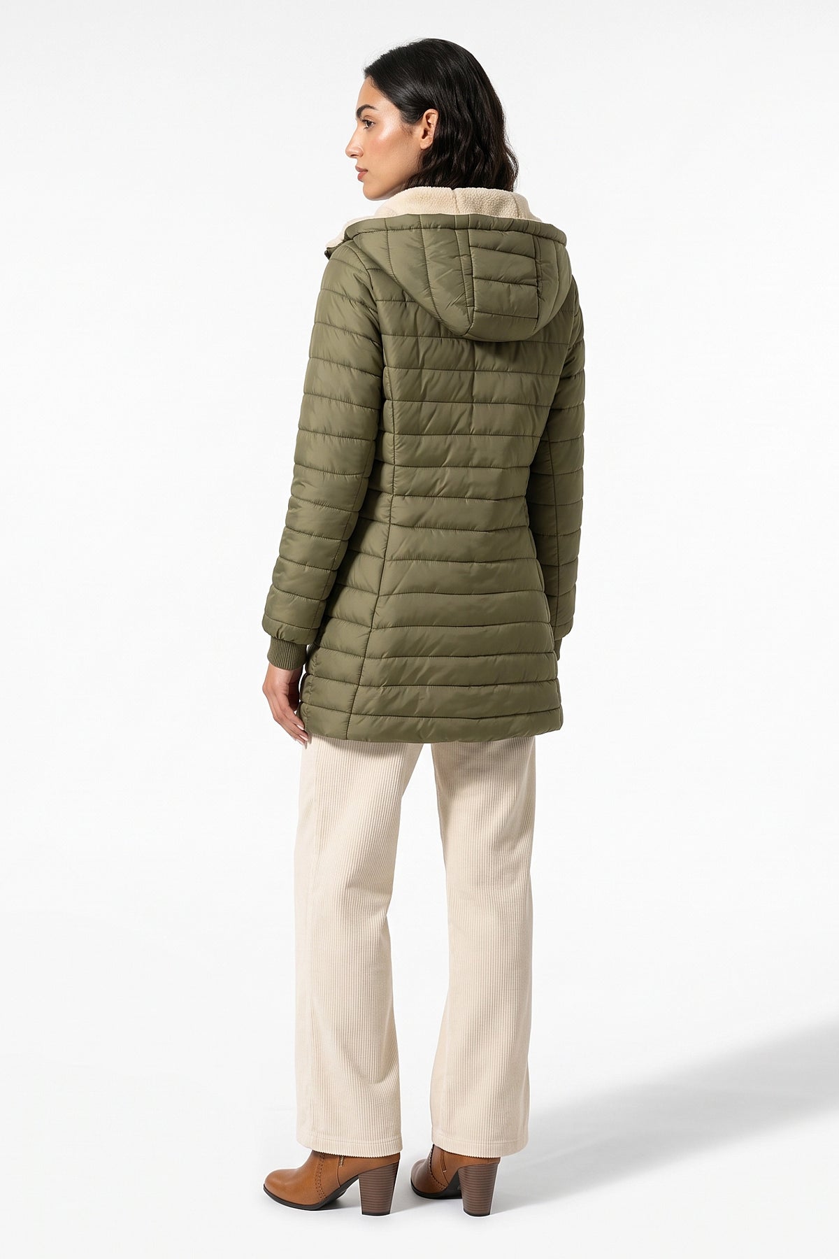 Women’s Winter Warm Fleece Lined Hooded Longline Puffer Coat