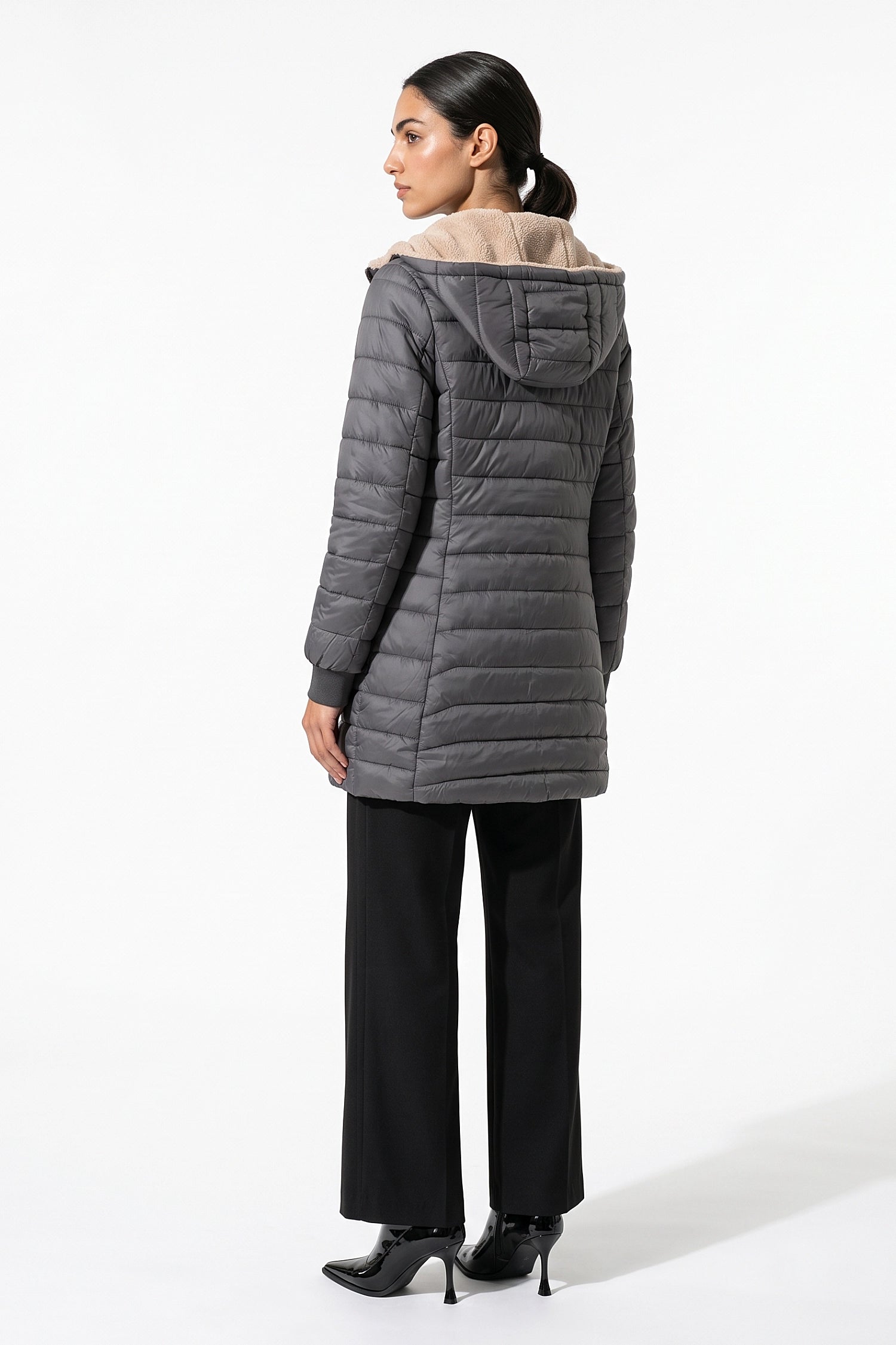 Women’s Winter Warm Fleece Lined Hooded Longline Puffer Coat