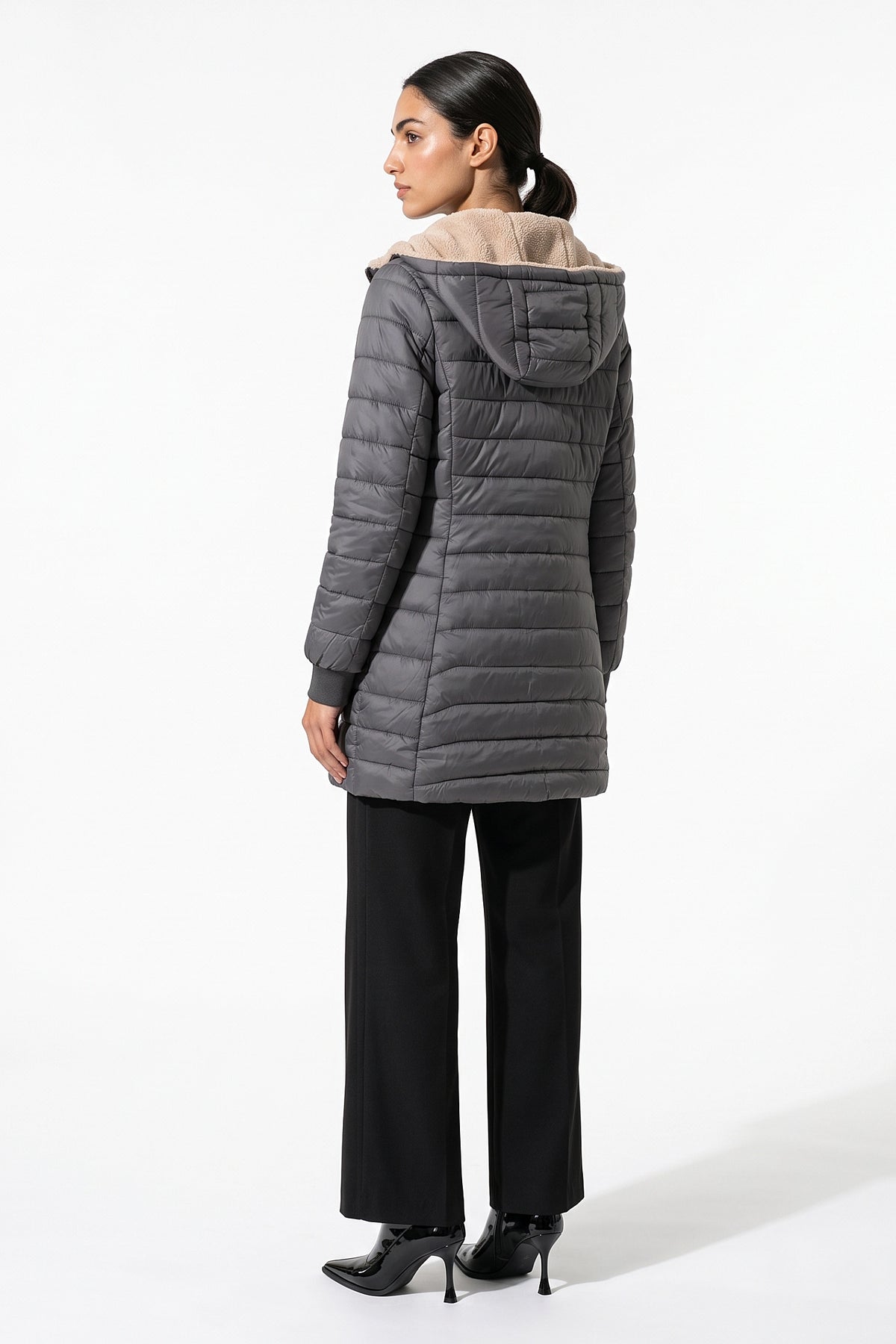 Women’s Winter Warm Fleece Lined Hooded Longline Puffer Coat