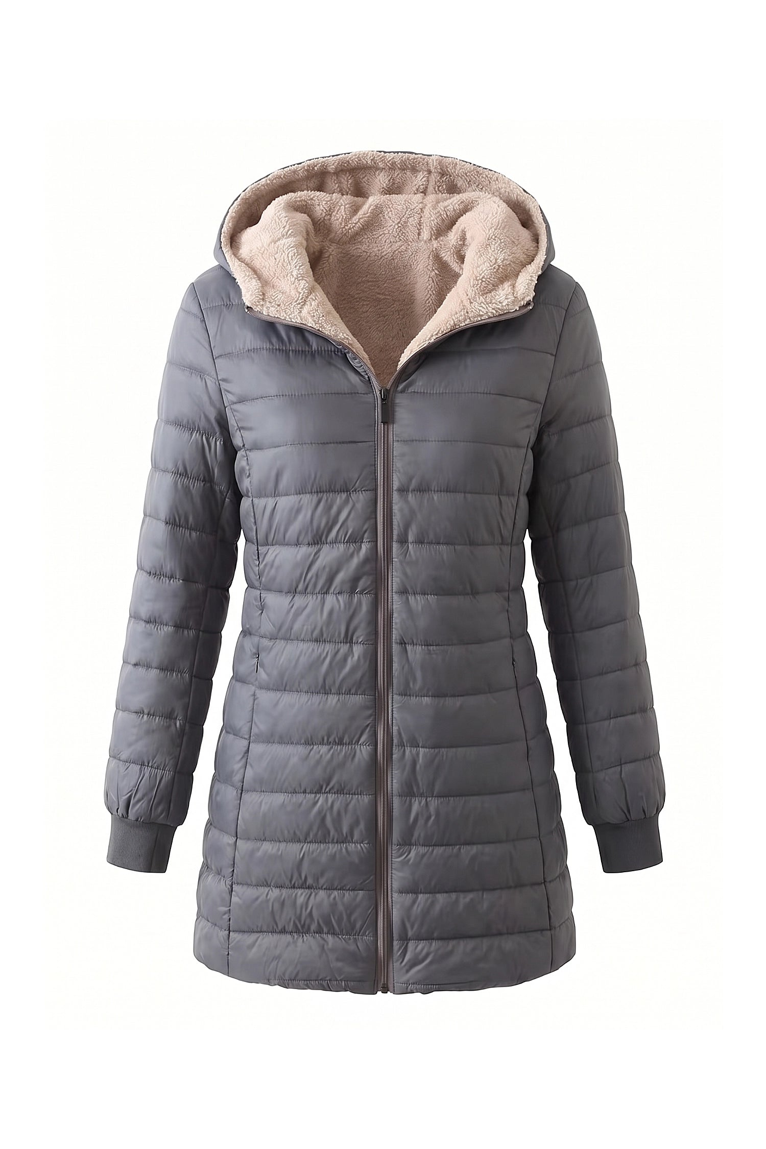 Women’s Winter Warm Fleece Lined Hooded Longline Puffer Coat
