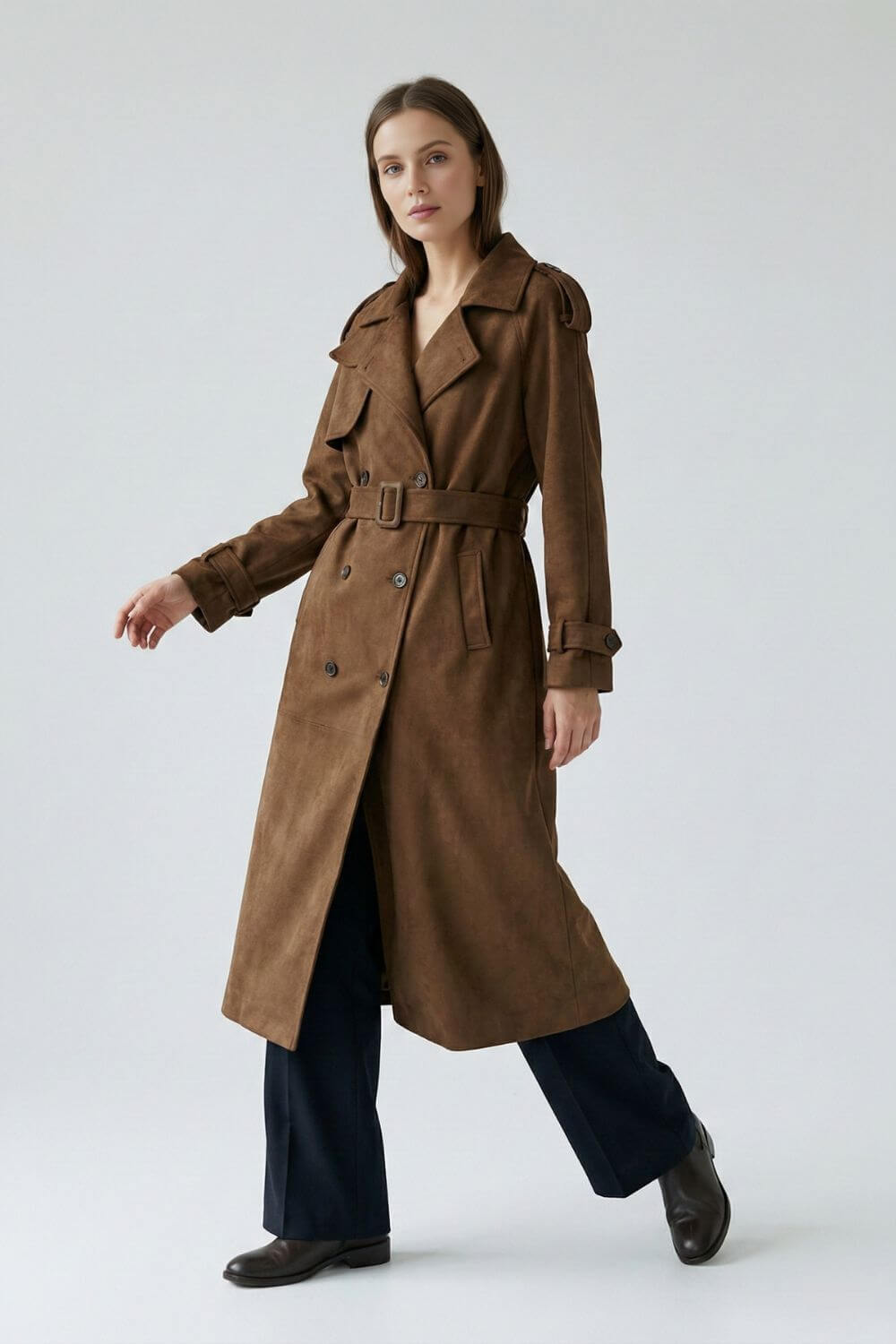 Caurelle | Women’s Long Faux Suede Trench Coat