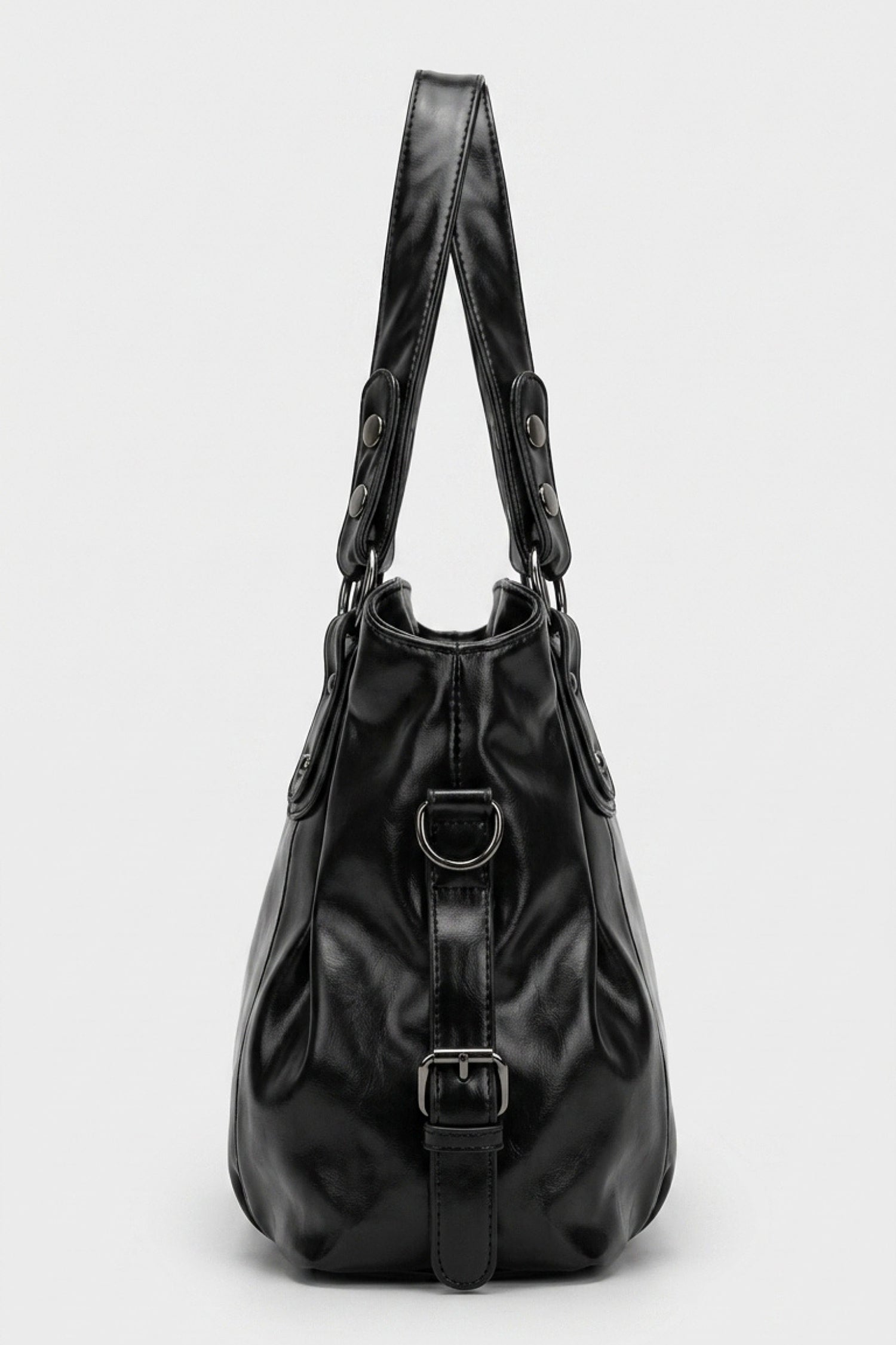 Women's Large Capacity Leather Shoulder Bag with Buckle Handle