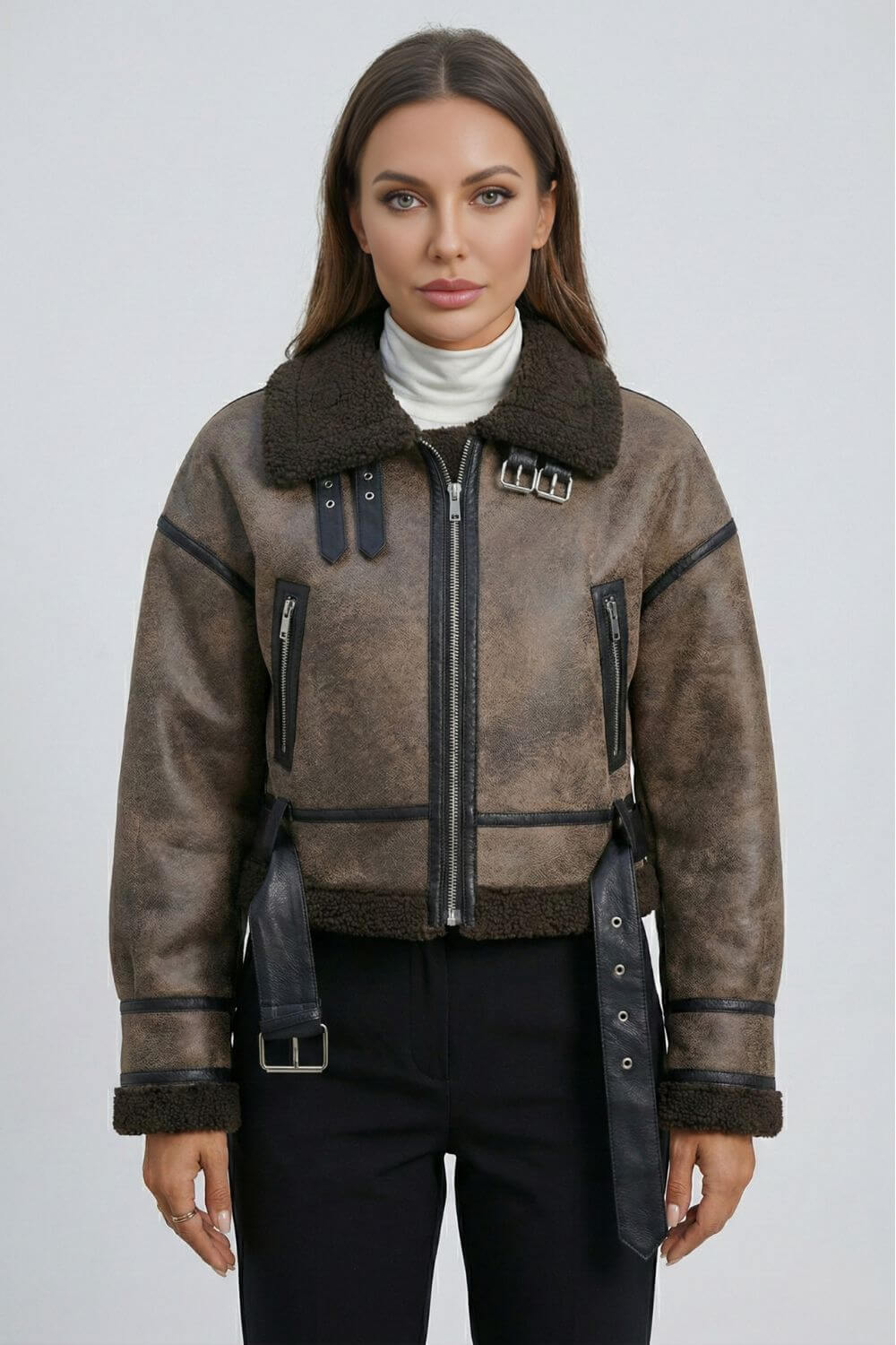 Caurelle | Women’s Belted Faux Fur Winter Lapel Jacket