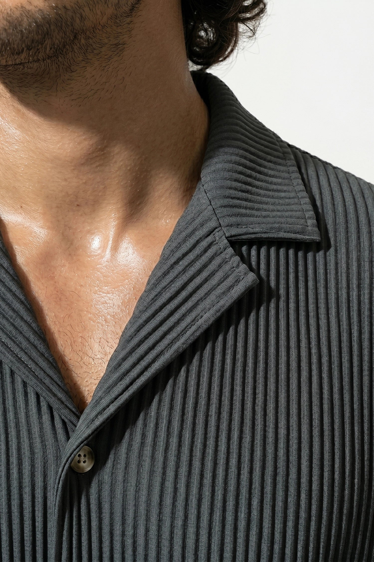 Men's Ribbed Knit Resort Shirt and Shorts set with Camp Collar