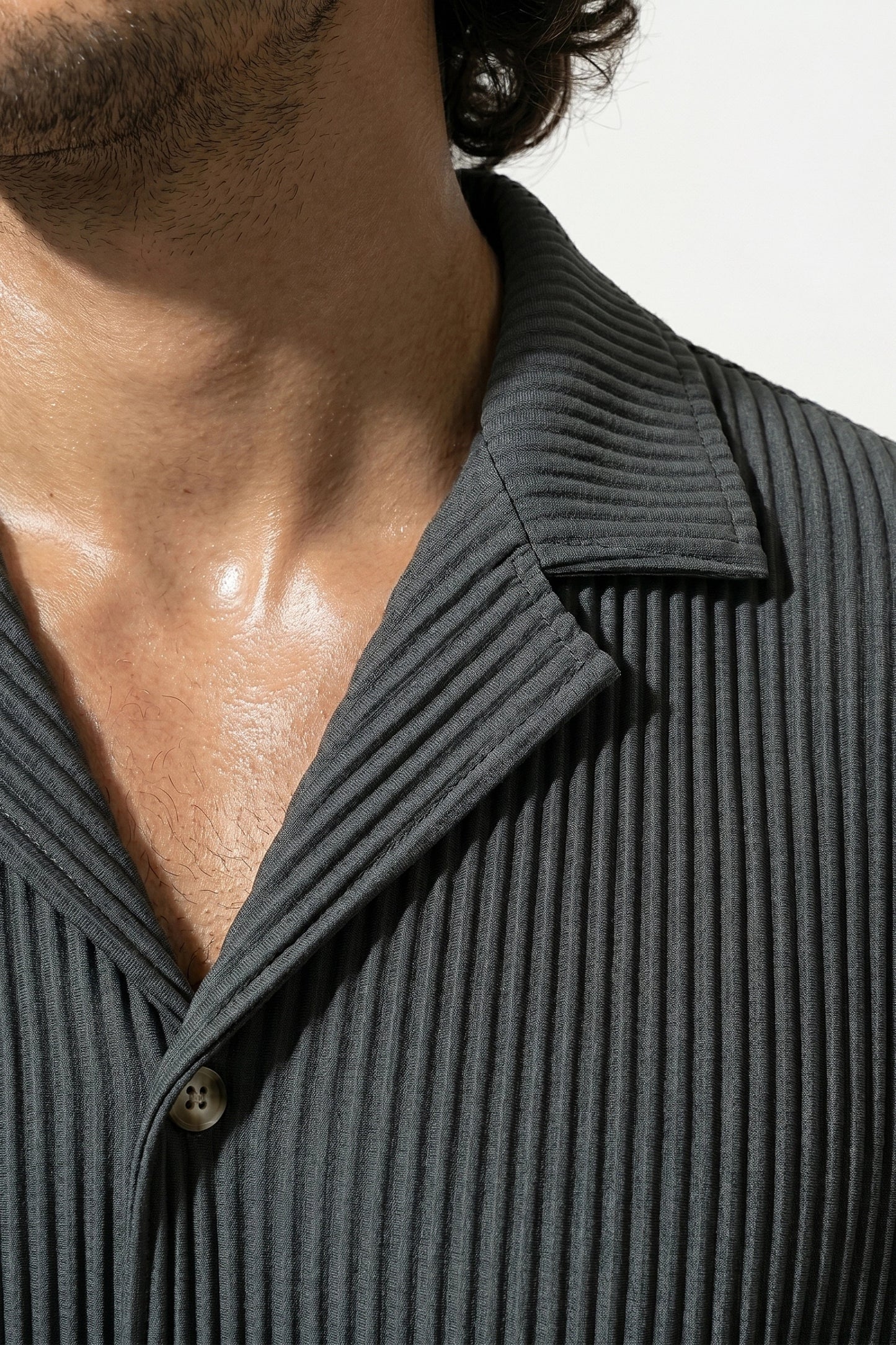 Men's Ribbed Knit Resort Shirt and Shorts set with Camp Collar