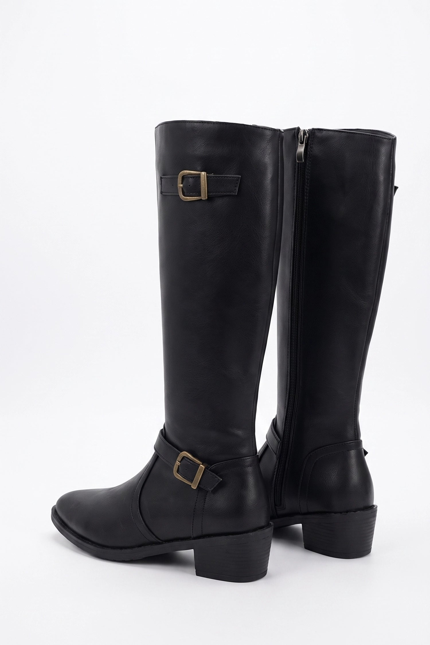 Women’s Winter Easy Wear Leather Knee High Boots with Buckle Detail