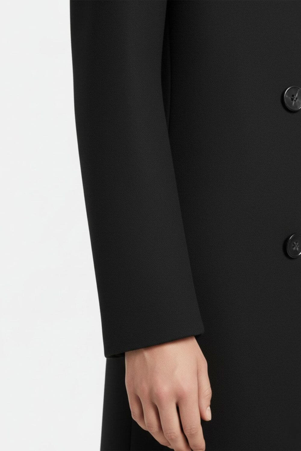 Caurelle | Women’s Long Double-Breasted Coat – Timeless Black Sophistication