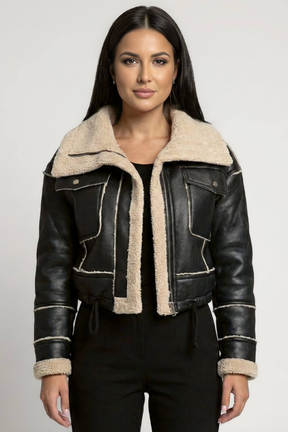 Caurelle | Women’s Cropped Faux Fur Lapel Jacket