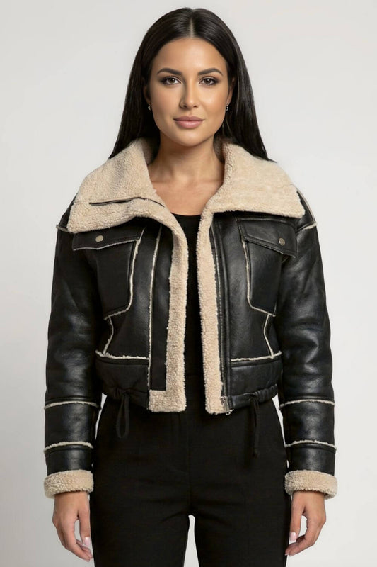 Caurelle | Women’s Cropped Faux Fur Lapel Jacket