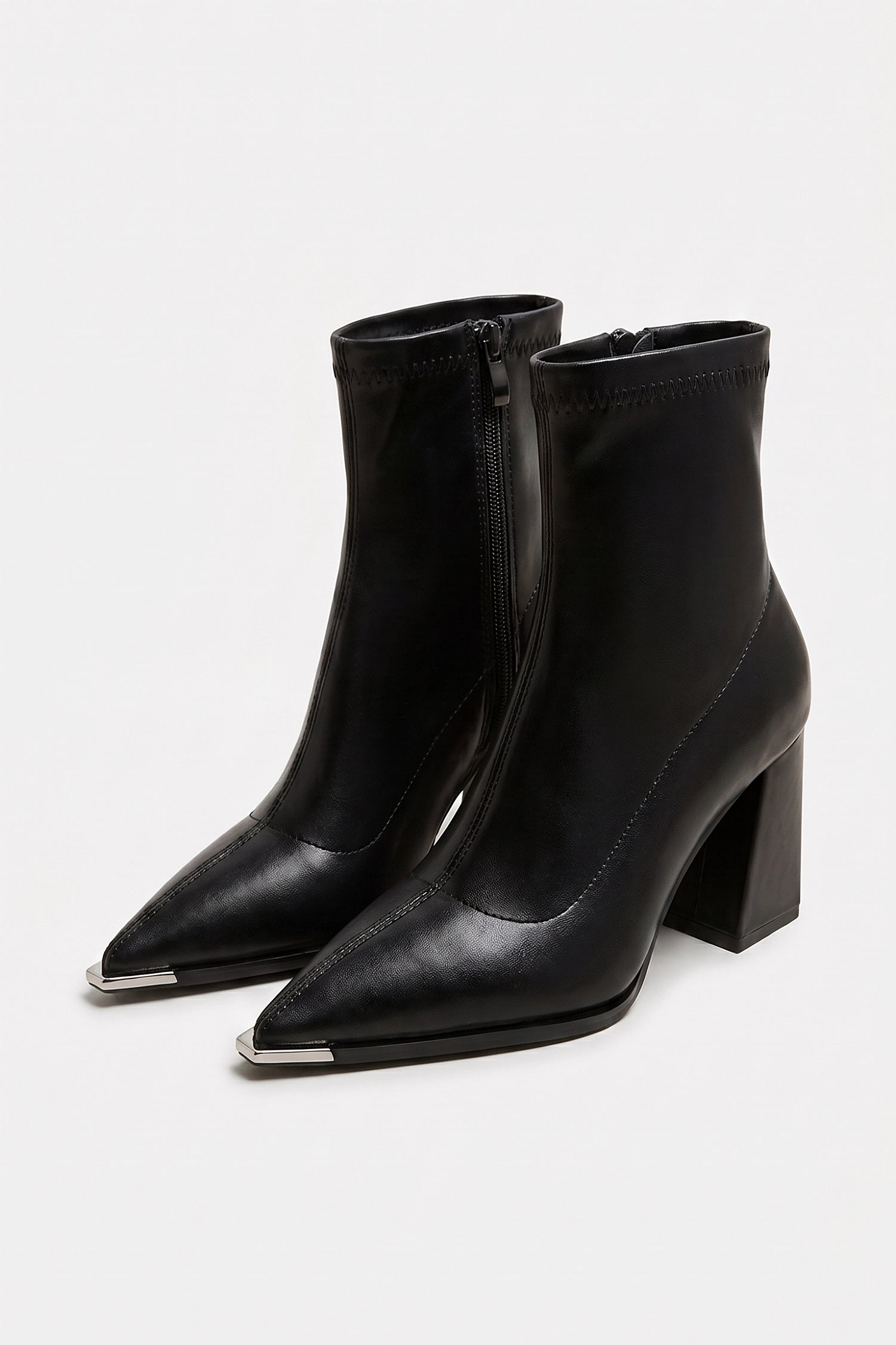 Women's Winter Block Heel Pointed Toe Leather Ankle Boots