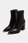 Women's Winter Block Heel Pointed Toe Leather Ankle Boots