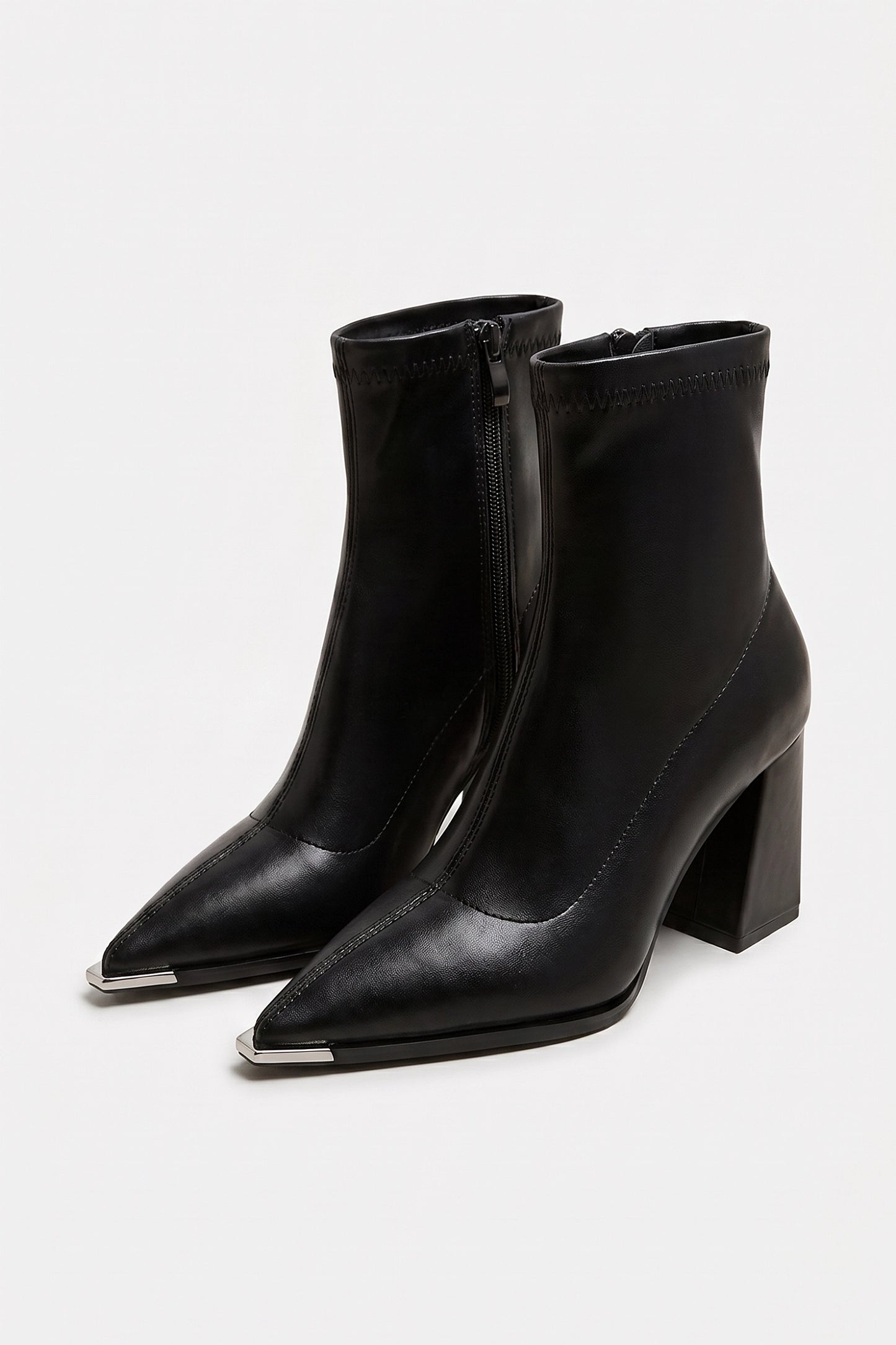 Women's Winter Block Heel Pointed Toe Leather Ankle Boots