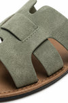 Women's H Strap Flat Sandals Taupe Slip On Summer Sandals