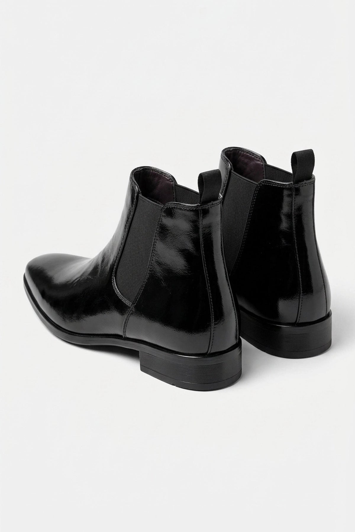 Men’s Easy Wear Glossy Leather Chelsea Boots with Low Heel