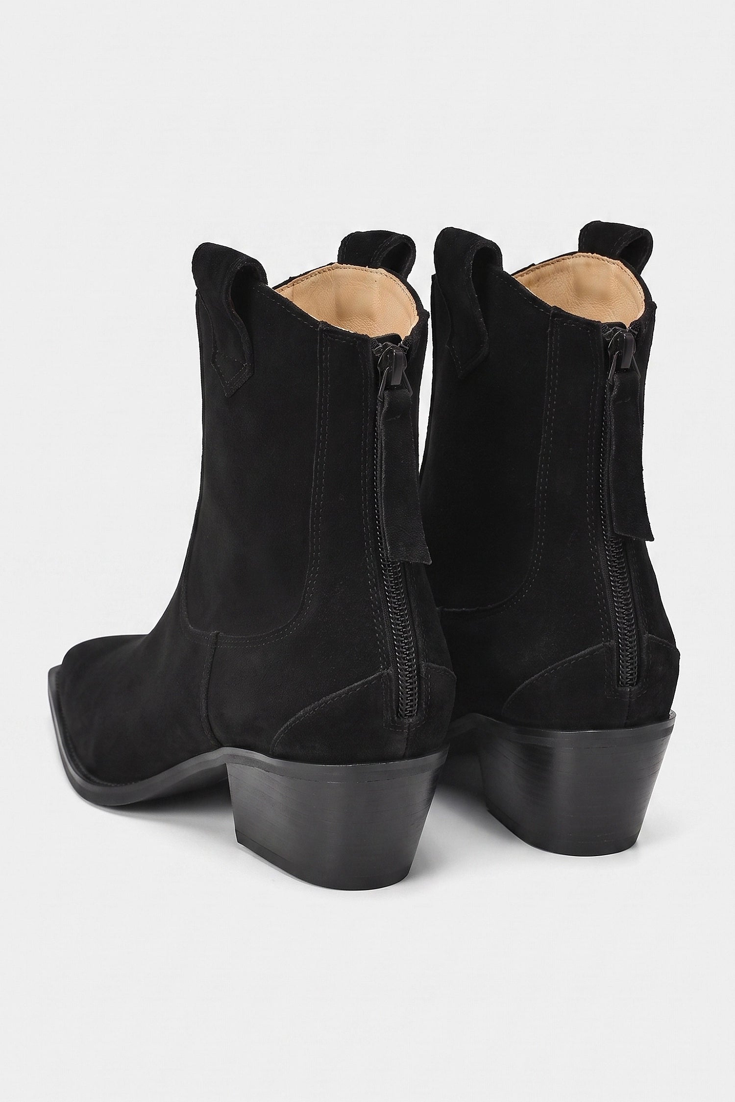 Women’s Warm Suede Pointed Toe Western Ankle Boots with Back Zip