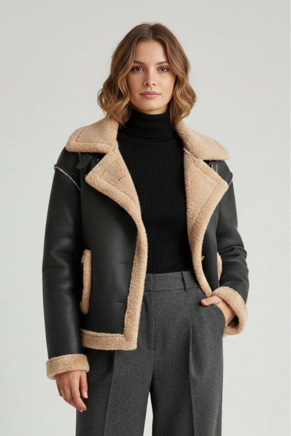 Caurelle | Women’s Smooth Cropped Faux Fur Lapel Jacket