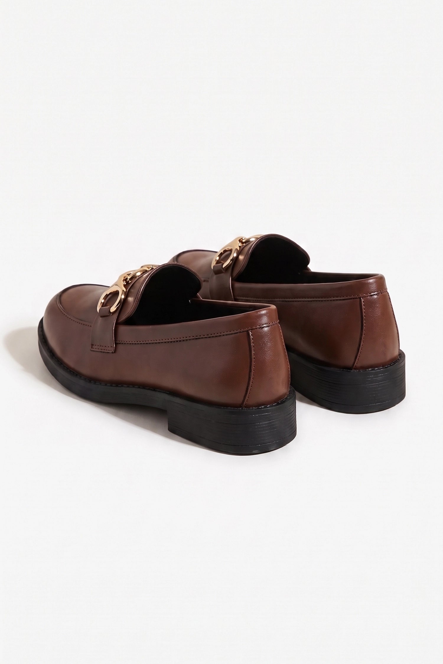Women's Polished Brown Loafers Classic Leather with Gold Horsebit
