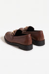 Women's Polished Brown Loafers Classic Leather with Gold Horsebit