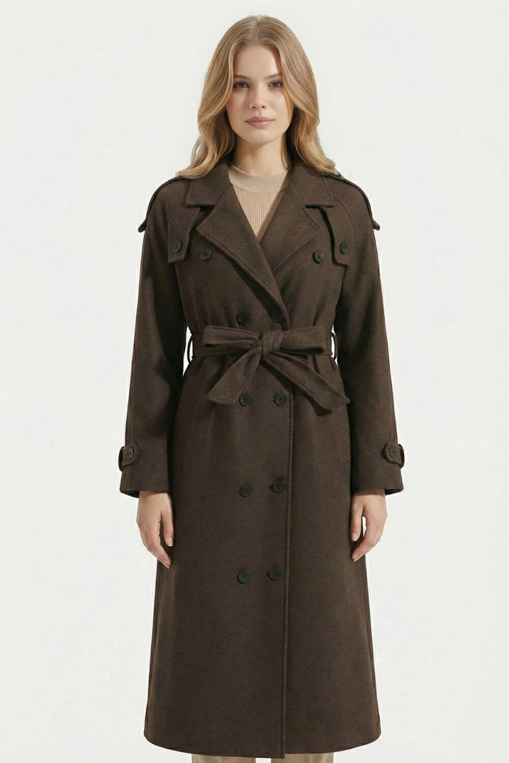 Caurelle | Women’s Belted Double-Breasted Long Coat