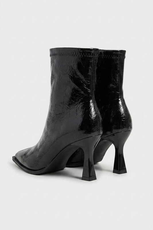 Women’s Leather Pointed Toe High Heel Ankle Boots with Side Zip