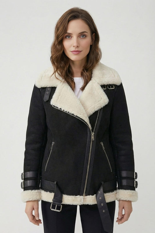 Caurelle | Women’s Faux Fur Lapel Jacket - Refined Belted Silhouette