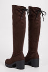Women’s Winter Chunky Suede Knee High Boots with Drawstring