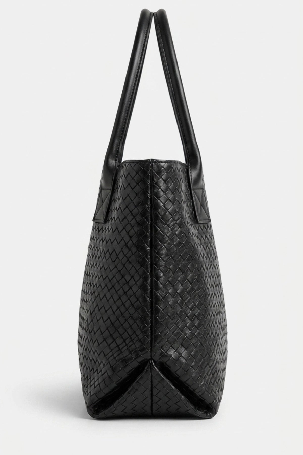 Women’s Spacious Woven Black Leather Tote Bag Large Shoulder Handles