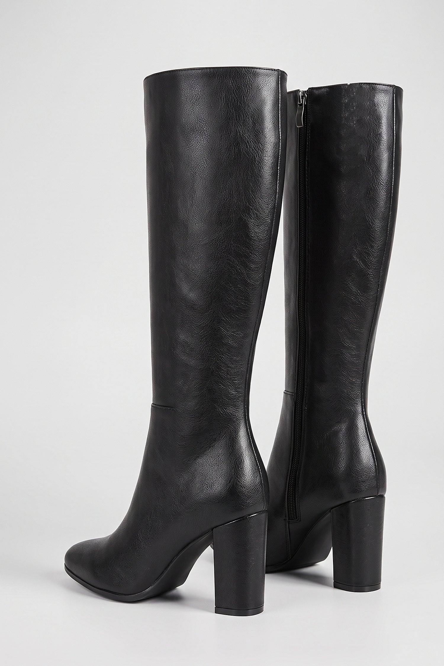 Women’s Winter Versatile Black Leather Knee High Boots with Block Heel