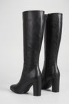 Women’s Winter Versatile Black Leather Knee High Boots with Block Heel