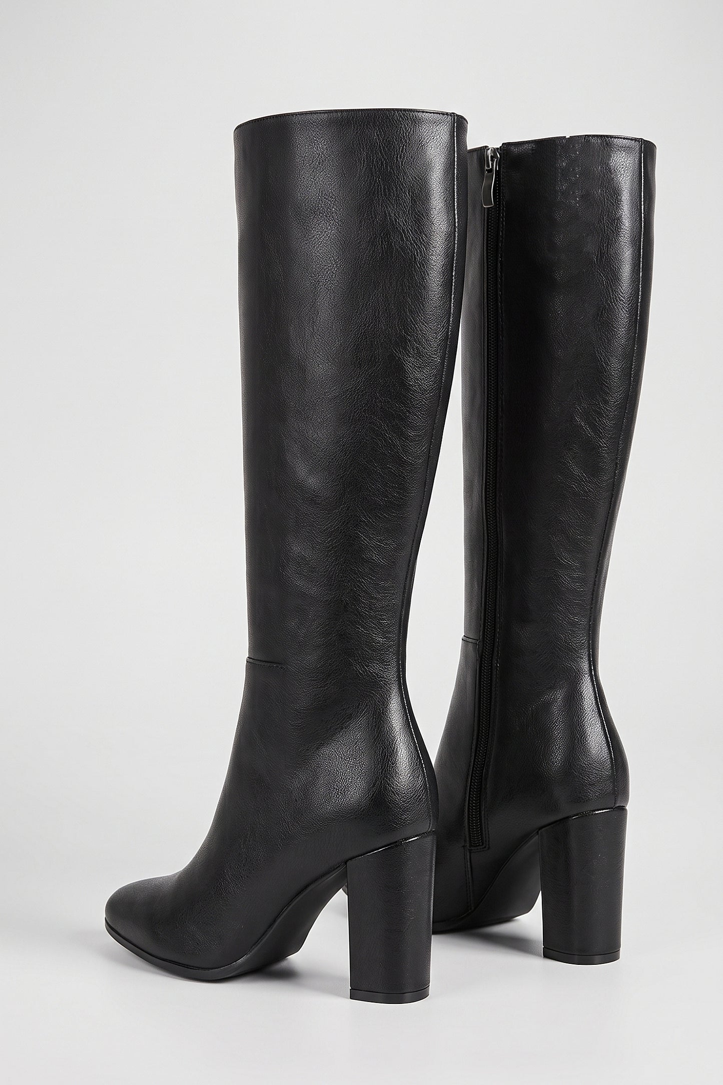 Women’s Winter Versatile Black Leather Knee High Boots with Block Heel