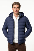 Men’s Winter Warm Blue Hooded Puffer Jacket High Collar Full Zip