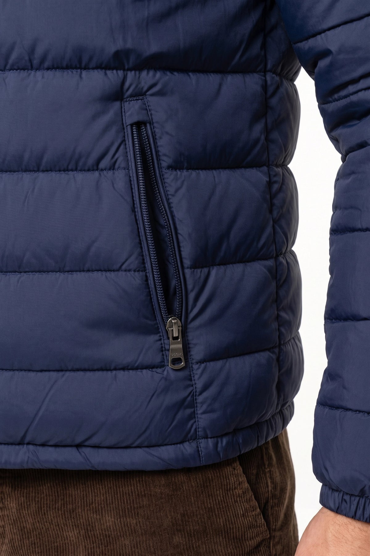 Men’s Winter Warm Blue Hooded Puffer Jacket High Collar Full Zip
