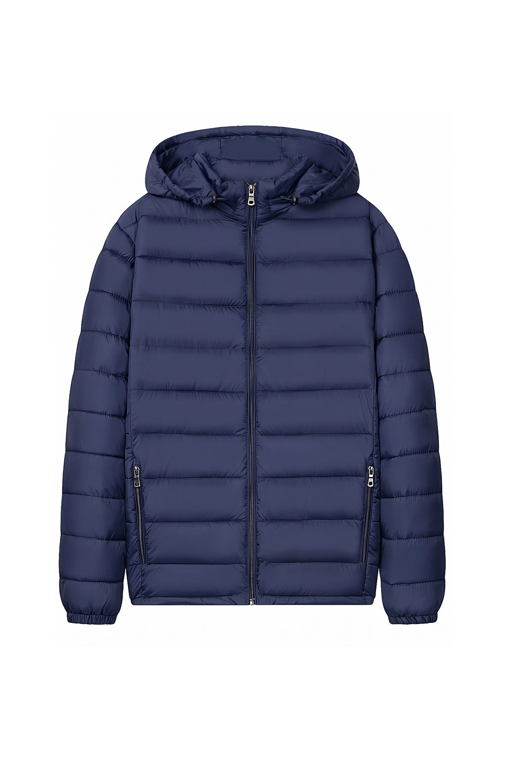 Men’s Winter Warm Blue Hooded Puffer Jacket High Collar Full Zip