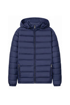 Men’s Winter Warm Blue Hooded Puffer Jacket High Collar Full Zip
