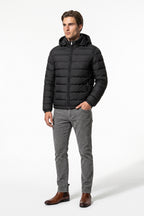 Men’s Winter Warm Black Hooded Puffer Jacket High Collar Full Zip