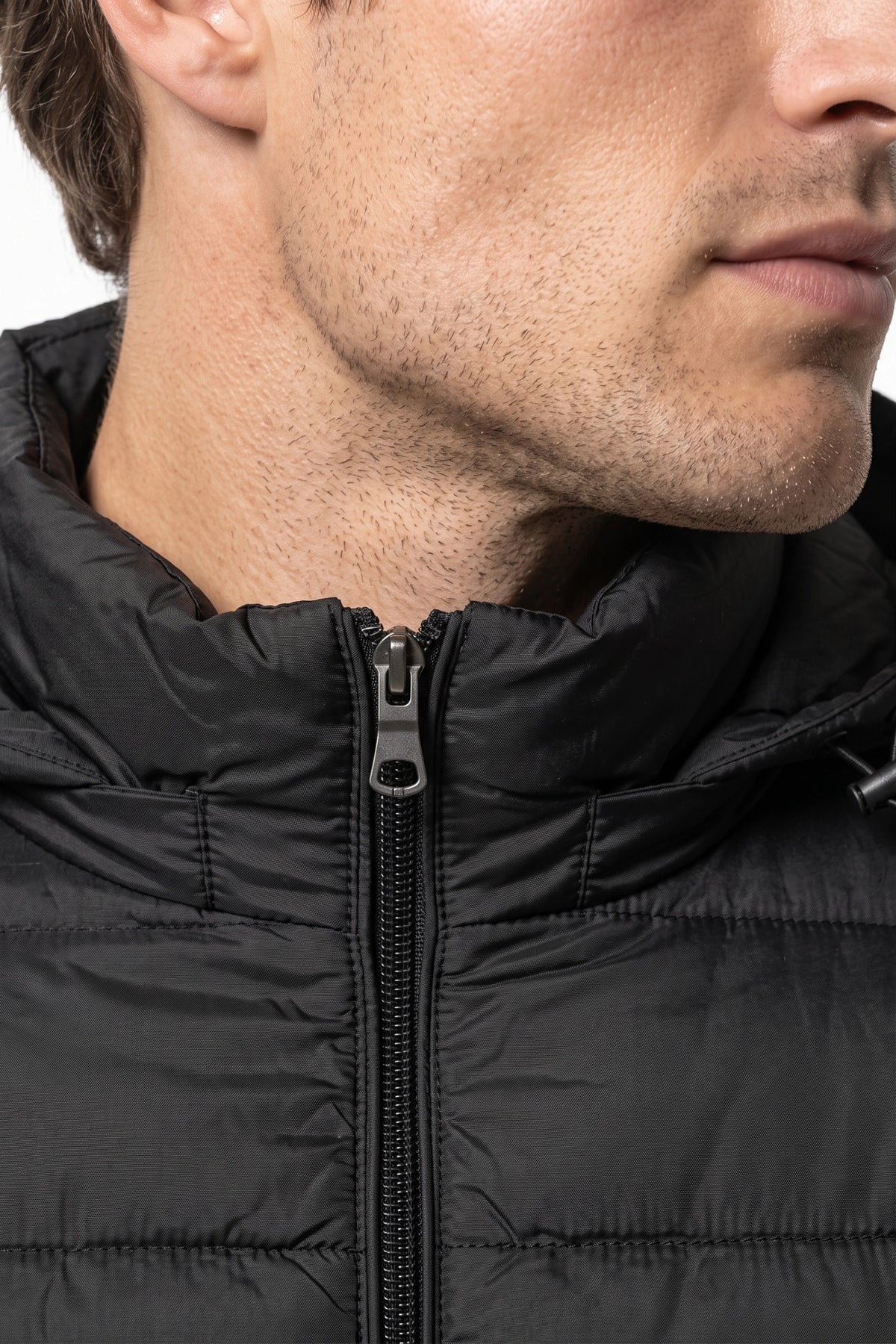 Men’s Winter Warm Black Hooded Puffer Jacket High Collar Full Zip