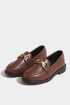 Women's Polished Brown Loafers Classic Leather with Gold Horsebit