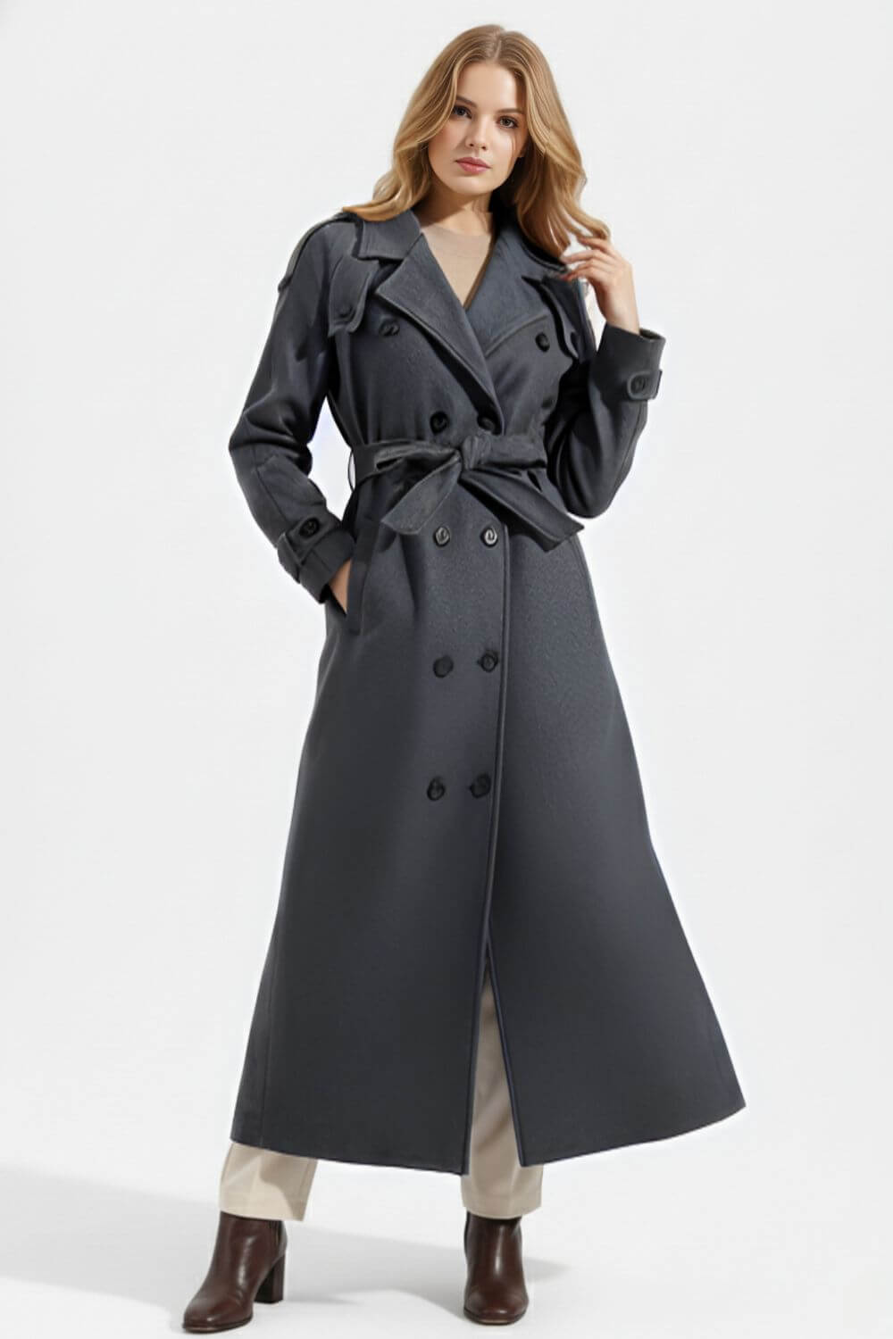 Caurelle | Women’s Belted Double-Breasted Long Coat