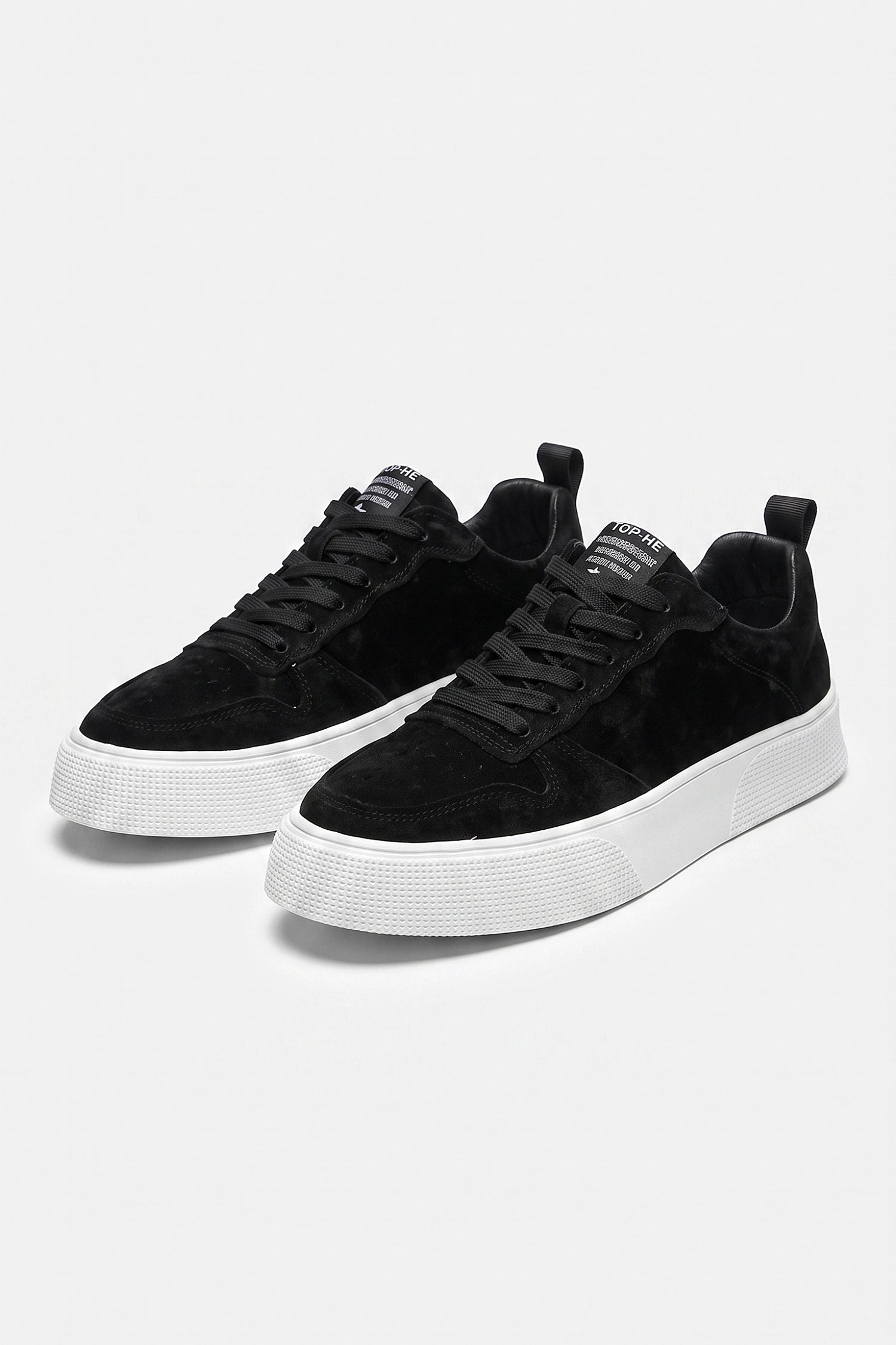 Men’s Comfortable Black Suede Trainers Textured White Sole