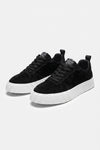 Men’s Comfortable Black Suede Trainers Textured White Sole
